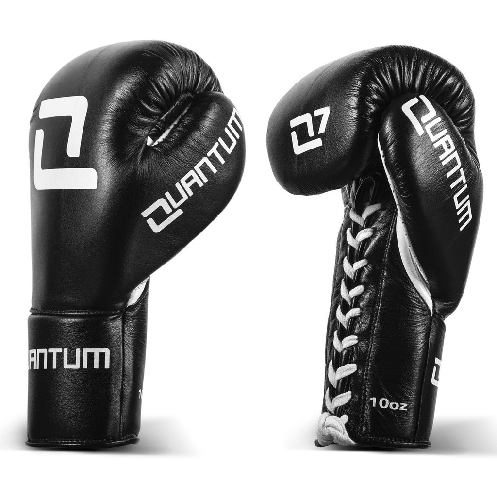 Quantum Boxhandschuhe Q7 Pro Fight mit Schnürung, Schwarz